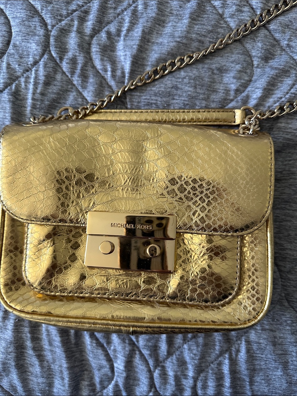 Michael Kors Gold Metallic Snake-Embossed Crossbody Bag